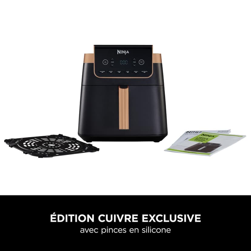 Ninja Air Fryer MAX PRO, 6,2 L, Grand tiroir, rôtir, cuire au four, frire sans huile, familial, antiadhésif, panier/plaque croustillante compatibles lave-vaisselle, pinces, noir/cuivre, AF180EUCP - 2