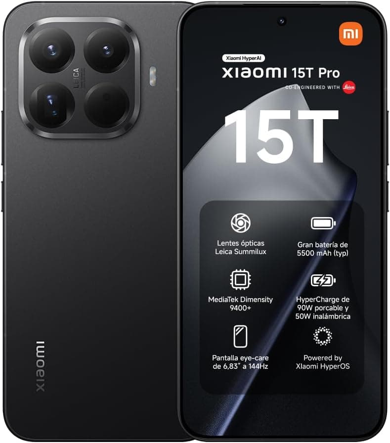 XIAOMI 15T Pro, Smartphone 12 + 512 GB, 6.83 Inch 144 Hz Eye-Friendly Display, MediaTek Dimensity 9400+, 50MP Leica 5X Pro Telephoto Lens, 5500 mAh, Black - 1