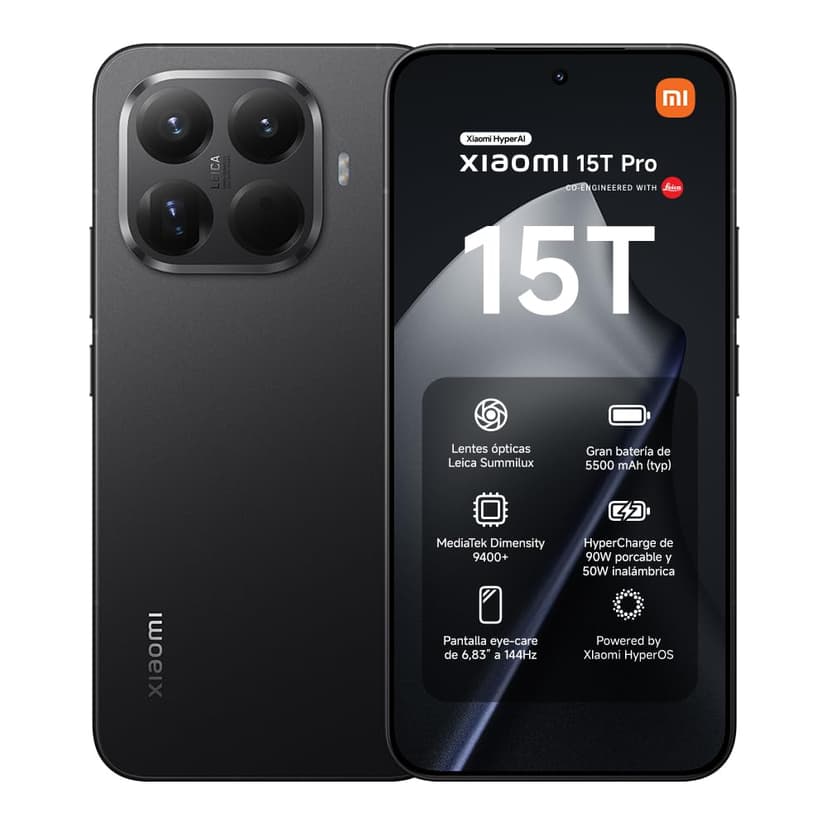XIAOMI 15T Pro, Smartphone 12 + 512 Go, écran 6,83" 144 Hz avec Protection oculaire, MediaTek Dimensity 9400+, Téléobjectif Leica x5 Pro 50 MP, 5 500mAh, Noir, Chargeur Non Inclus - 1