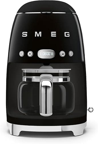 Smeg, Machine à Café Filtre DCF02BLEU, Fonction Arôme et Autostart, Carafe en Verre Jusqu'à 12 Tasses, 2 Niveaux d'Intensité, Mode Maintien au Chaud, 1050 W, Noir