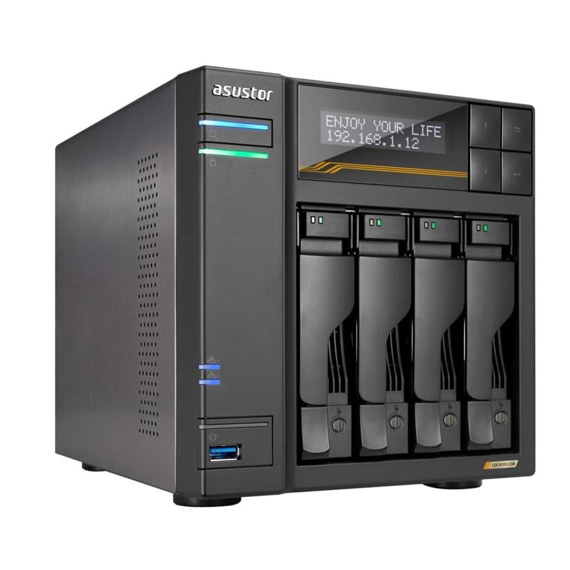 Asustor Lockerstor 4 Gen3 AS6804T, 4 Bay NAS Network Storage, AMD Ryzen Quad-Core 2.3 GHz, 16GB RAM ECC DDR5, 4 M.2 NVMe Slots, Dual 5GbE & Dual 10GbE Port, USB 4.0 Type-C, Network Attached Storage - 5