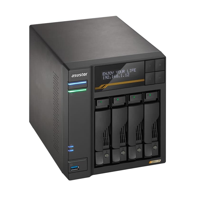 Asustor Lockerstor 4 Gen3 AS6804T, 4 Bay NAS Network Storage, AMD Ryzen Quad-Core 2.3 GHz, 16GB RAM ECC DDR5, 4 M.2 NVMe Slots, Dual 5GbE & Dual 10GbE Port, USB 4.0 Type-C, Network Attached Storage - 6