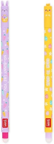 Legami Set of 2 Erasable Gel Pens, Easter Edition, Pens with Erasable Thermosensitive Ink, Pink, Purple, Erase Without Using Up the Paper, 0.7 mm Tip