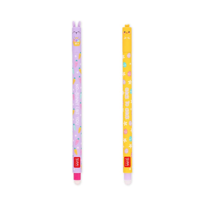 Legami Set of 2 Erasable Gel Pens, Easter Edition, Pens with Erasable Thermosensitive Ink, Pink, Purple, Erase Without Using Up the Paper, 0.7 mm Tip - 1