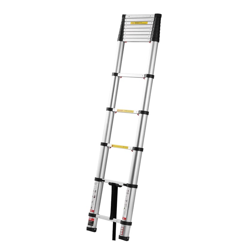 VEVOR 12.5ft Telescoping Ladder, Aluminum Lightweight Multi-Purpose Collapsible Extension, One-Touch Retraction Ladder, Heavy Duty 330LBS Max Capacity with Non-Slip Feet, for Home, Outdoor Work, Loft - 9