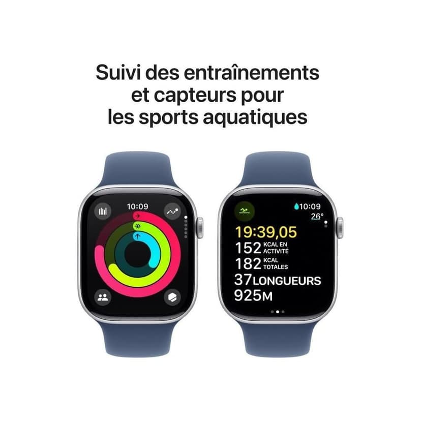 Apple Watch Series 10 (46 mm GPS) Montre connectée avec Boîtier en Aluminium Argent et Bracelet Sport Denim (M/L). Suivi de l’activité Physique, app ECG, écran Retina Toujours activé - 4