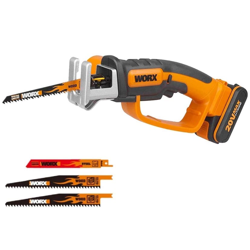 Worx WG894E 20V Cordless Sabre Saw, Up to 60 mm in Wood, 16 mm Stroke, Multi-Material, Cuts Wood and Steel, Compact and Light, with 1 x 2Ah Battery, Charger and 3 Blades - 1