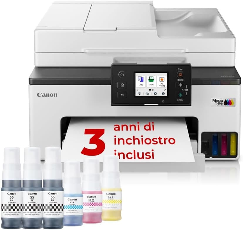 Canon Maxify GX2050 inkjetprinter 4-in-1 multifunctioneel apparaat DIN A4 (printer, scanner, kopieerapparaat, fax, ADF, 600x1200 DPI, WLAN, USB, duplexafdrukken, 250 vellen | Inclusief 6 x inktflessen - 1