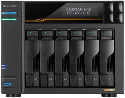 Asustor Lockerstor 6 Gen3 AS6806T 6 Bay NAS, AMD Ryzen Quad-Core 2.3 GHz, 16GB RAM ECC DDR5, 4 M.2 NVMe Slots, Dual 5GbE and Dual 10GbE Port, USB4 Type-C, Network Attached Storage (Diskless)