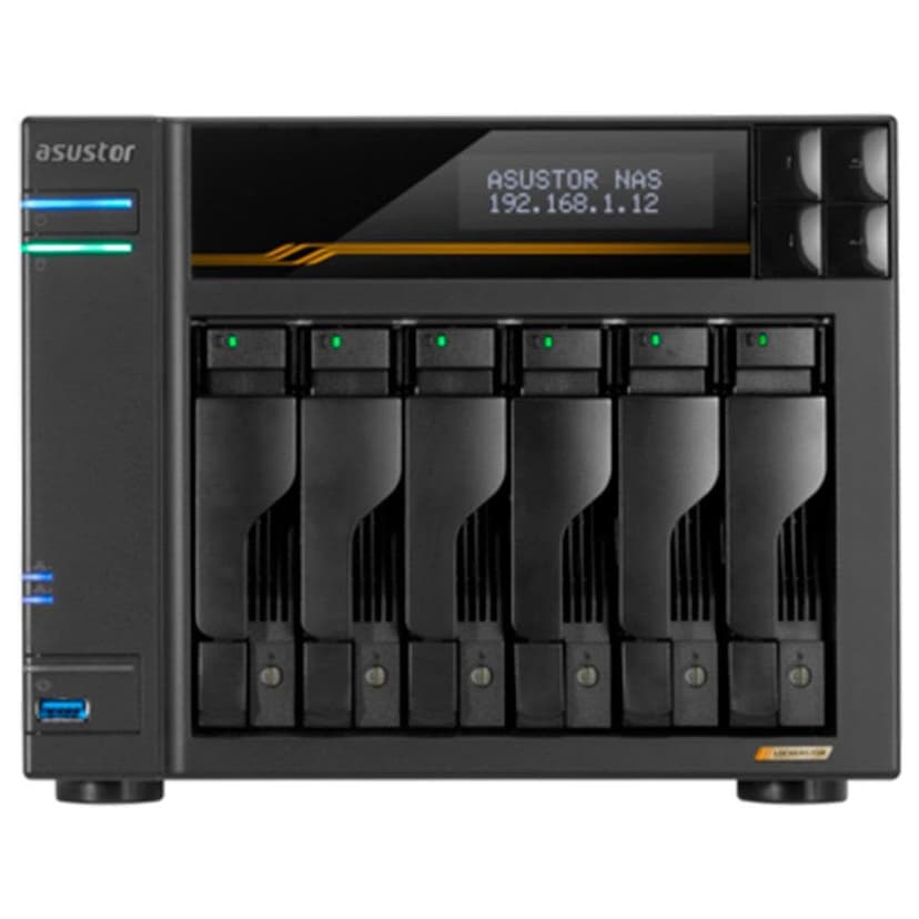 Asustor Lockerstor 6 Gen3 AS6806T 6 Bay NAS, AMD Ryzen Quad-Core 2.3 GHz, 16GB RAM ECC DDR5, 4 M.2 NVMe Slots, Dual 5GbE and Dual 10GbE Port, USB4 Type-C, Network Attached Storage (Diskless) - 1
