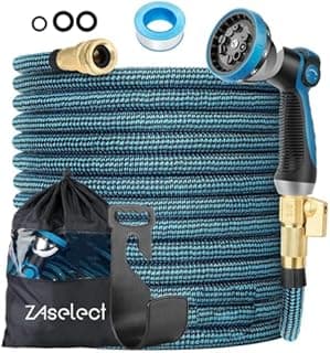 Tuyau d'arrosage extensible de 45 m ou 60 m, tuyau d'arrosage flexible avec tissu extra résistant, avec buse de pulvérisation à 10 motifs, tuyau extensible léger et étanche pour arroser et laver (45 m - 1