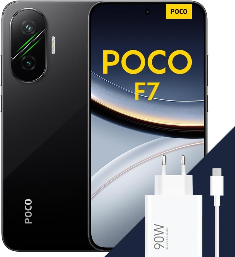 XIAOMI POCO F7 - Smartphone de 12+512GB, Cámara Sony de 50 MP con OIS, Pantalla AMOLED de 6,83'' 1.5K a 120Hz, Snapdragon 8s Gen 4, Hypercharge 90W, Cargador Incluido, Negro (Versión ES)