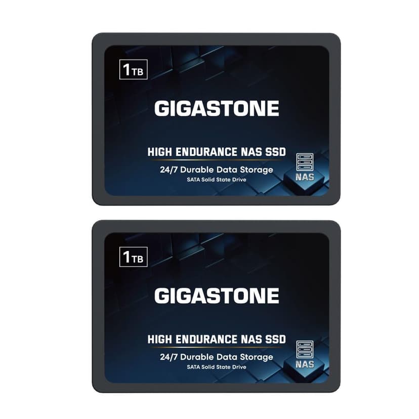Gigastone Certifié NAS 1To NAS SSD Disque (Lot de 2) 24 h/24, 7 j/7 Durable TLC Endurance élevée Raid Synchro sécurisée des données Cache de Stockage en réseau 2,5 Pouces SATA Disque Dur ssd Interne - 1