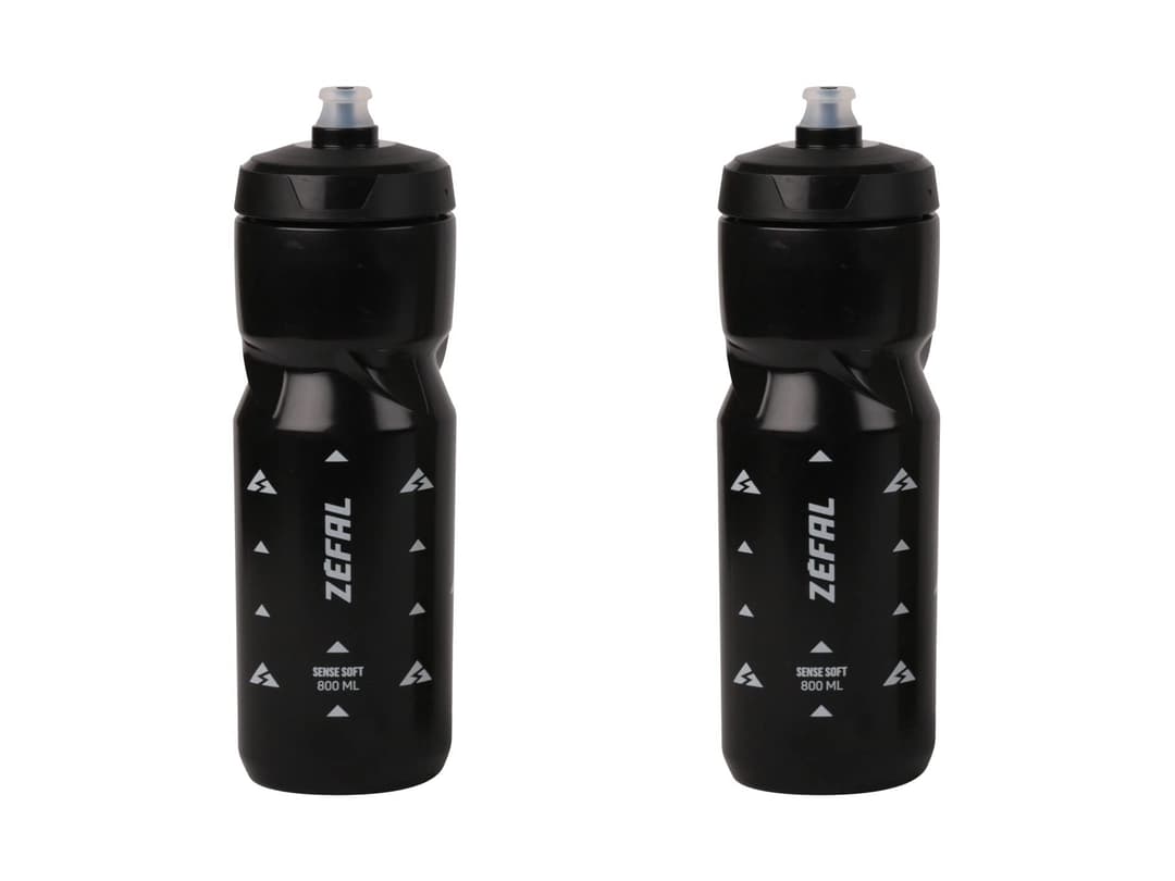 ZEFAL Pack Sense Soft 80 - Lot de Deux Bidons Velo et VTT - Gourde Sport Souple et Inodore - Bidon Eau Sans BPA - Tetine Silicone - Noir, 2 x 800 ML
