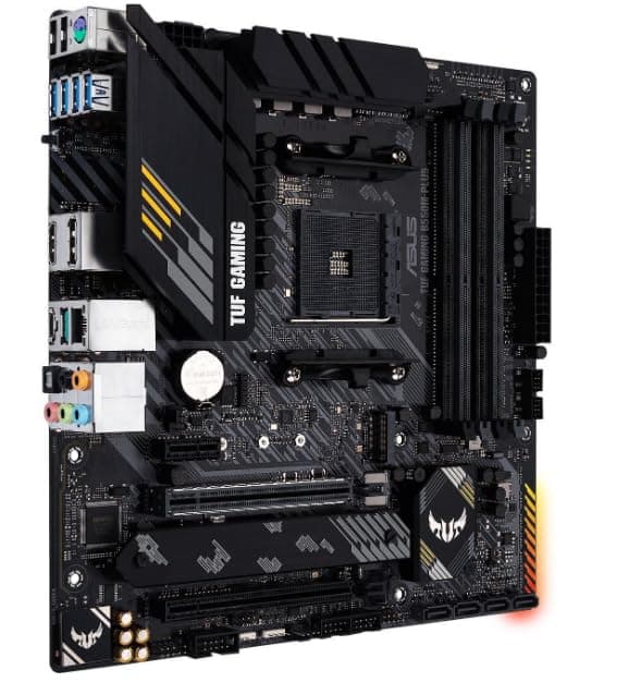 ASUS TUF Gaming B550M-PLUS, AMD B550 (Ryzen AM4) Micro ATX Motherboard (PCIe 4.0, Dual M.2, 10 DrMOS, DDR4 4400, 6, 2.5 Gb Ethernet, HDMI, DP, USB 3.2 Gen 2 Type-A and C, Aura Sync) - 3