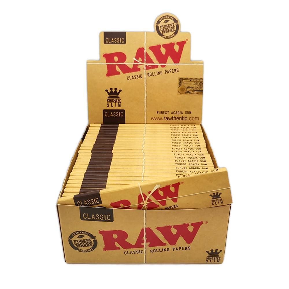 Raw Slim Fabric Rolling Paper, Brown, King, Box of 50