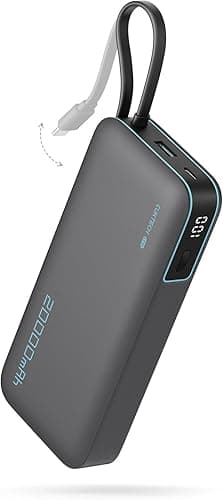 CUKTECH 45W Power Bank, 20000mAh Portable Charger with Built in USB C Cable, Fast Charging Battery Pack with 3 Output 2 Input for iPhone16 Series, Samsung, Pixel, iPad and More (Black)