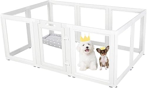 Everfront Clear Acrylic Plastic Dog Playpen Indoor,for Puppy Cat Bunny Pet Pen,Transparent Easy Assemble Foldable Whelping Box Crate Kennel Enclosure Fence for Small & Medium Dogs (60cm Height, 10PCS)