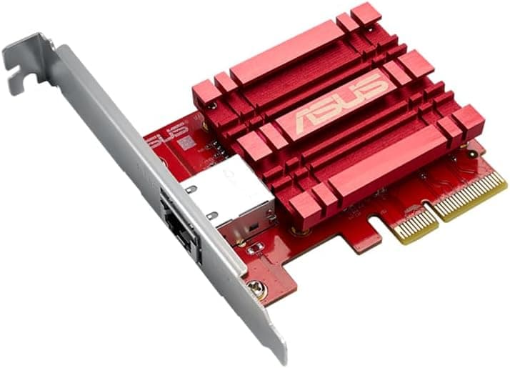 ASUS XG-C100C - Backward compatible 10GBase-T PCIe Network Adapter with 5/2.5/1G and 100Mbps standards, one RJ45 port and integrated QoS Red/Silver - 1