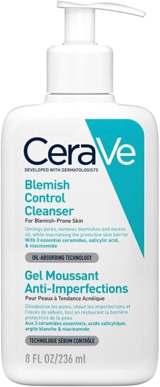 CeraVe Blemish Control Cleanser, 2% Salicylic Acid Face Wash with Niacinamide & 3 Essential Ceramides, Exfoliates & Clears Clogged Pores for Blemish-Prone Skin, Developed with Dermatologists, 236ml - 1