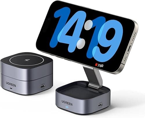 UGREEN MagFlow for MagSafe Charger Qi certified, 2-in-1 Wireless Charger Stand, Magnetic Charging Station, Compatible with iPhone Air/17/16/15/15 Plus/15 Pro/15 Pro Max/14/13/12, AirPods 4/3/2/Pro 3/2
