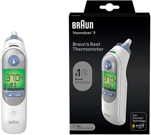Braun ThermoScan 7 Thermomètre auriculaire | Technologie Age Precision | Affichage numérique avec code couleur | Convient aux bébés et aux nourrissons | Marque #1 auprès des médecins(1)