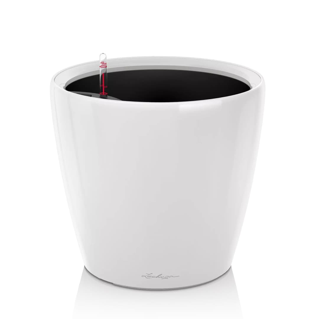 Lechuza Self Watering Plant Pot CLASSICO 35 LS Garden Flower Indoor and Outdoor Plastic Planter with Drainage Hole D35 H33 cm White High-Gloss