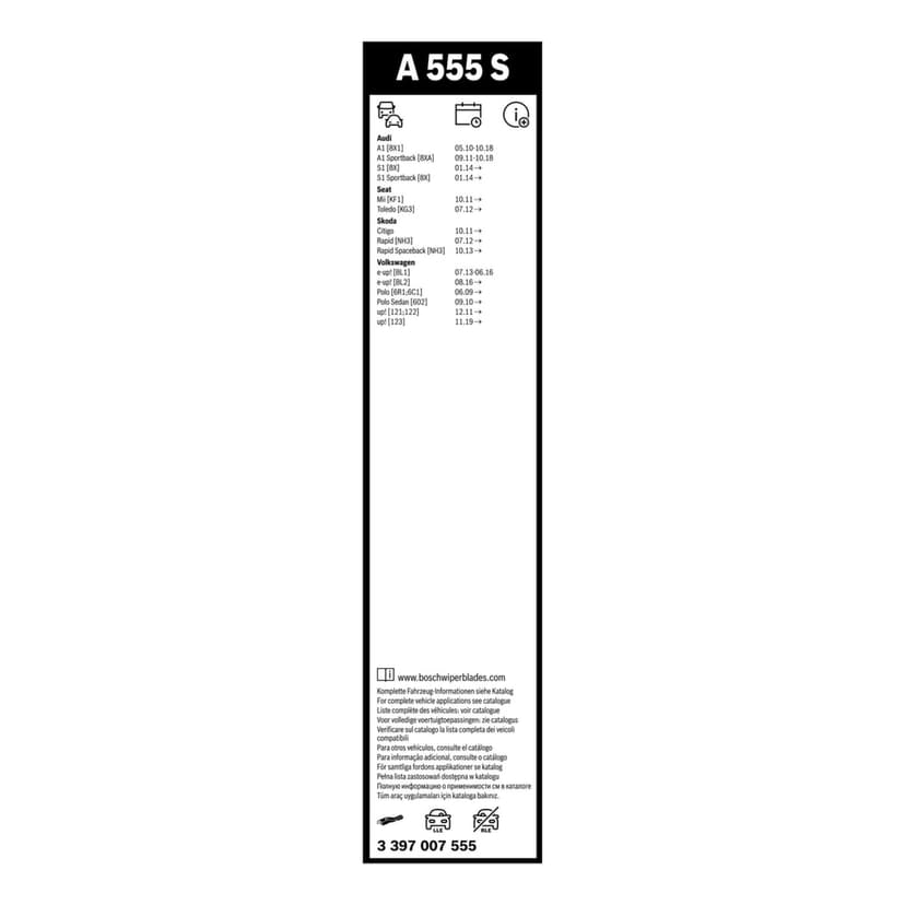 Bosch Wiper Blade Aerotwin A555S, Length: 600mm/400mm – Set of Front Wiper Blades - Only for Left-Hand Drive (EU) - 7