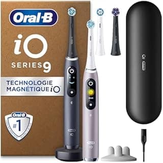 Oral-B iO9 Duo Pack Electric Toothbrushes Black/Pink, 4 Brushes, 1 Travel Case Charger, 1 Brush Holder - 1