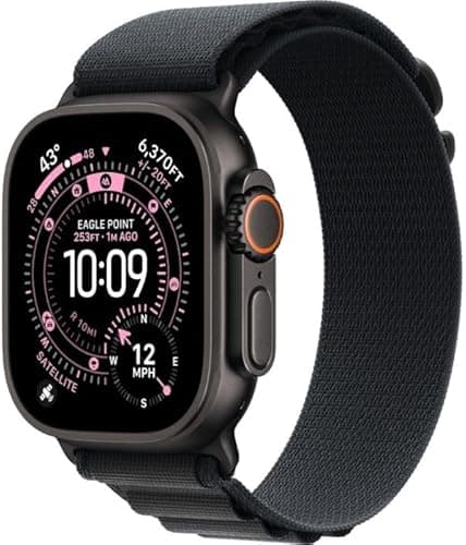 Apple Watch Ultra 3 [GPS + Cellular 49mm] Running and Multisport Smartwatch with Black Titanium Case and Black Alpine Buckle. Satellite Communications, Health and Activity Tracker