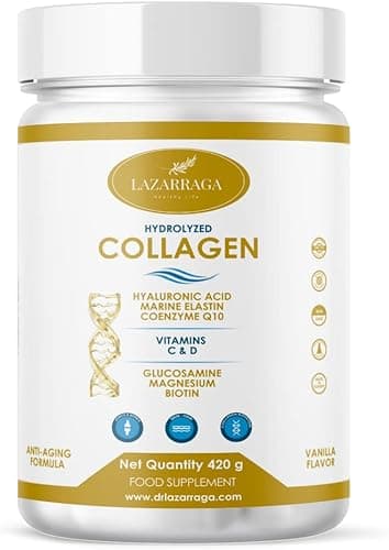 COLLAGÈNE HYDROLYSÉ COMPLEX 9 EN 1 | Élastine marine + Acide hyaluronique + Coenzyme Q10 + Glucosamine + Biotine + Vitamines C & D + Magnésium | Pour les articulations et la peau | 420g goût vanille |