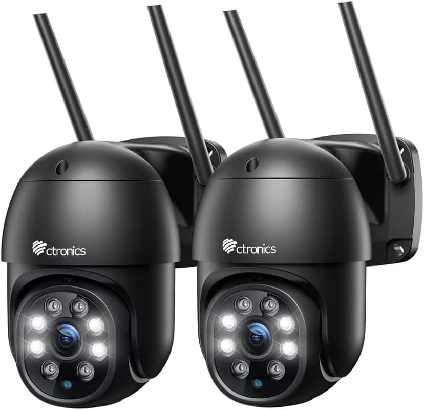 Ctronics 4MP Caméra Surveillance WiFi Extérieure, 2.4/5Ghz WiFi PTZ Caméra IP, Vision Nocturne Couleur, Détection Humaine, Suivi Automatique, Cloud, Audio Bidirectionnel, IP66 (2 Pack) - 1