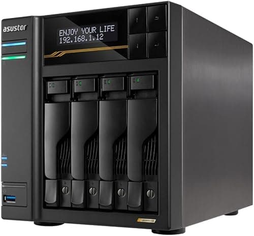 Asustor Lockerstor 4 Gen3 AS6804T, 4 Bay NAS Network Storage, AMD Ryzen Quad-Core 2.3 GHz, 16GB RAM ECC DDR5, 4 M.2 NVMe Slots, Dual 5GbE & Dual 10GbE Port, USB 4.0 Type-C, Network Attached Storage