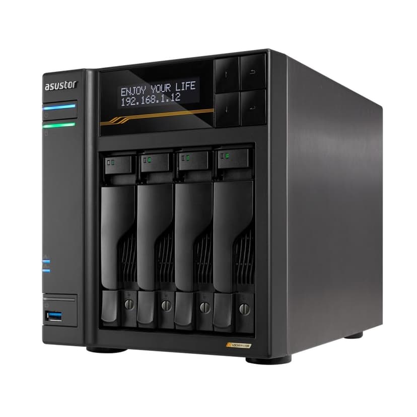 Asustor Lockerstor 4 Gen3 AS6804T, 4 Bay NAS Network Storage, AMD Ryzen Quad-Core 2.3 GHz, 16GB RAM ECC DDR5, 4 M.2 NVMe Slots, Dual 5GbE & Dual 10GbE Port, USB 4.0 Type-C, Network Attached Storage - 1