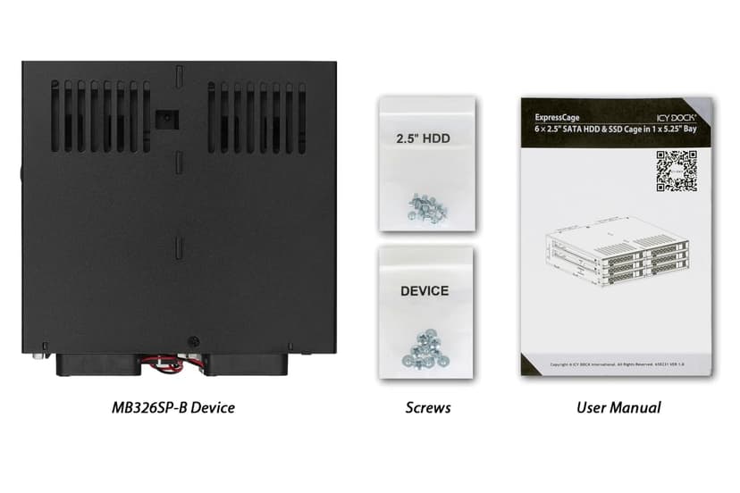 ICY DOCK ExpressCage MB326SP-1B Lot de 6 racks amovibles pour disque dur SATA/SAS 2,5" avec plateaux sans vis dans une baie 5,25" - 9