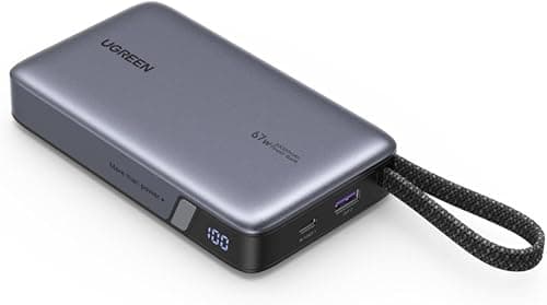 UGREEN Nexode 67W Power Bank Fast Charging 20000mAh with Built-in USB C Cable 3-Way Output Portable Charger 65W Input Battery Pack Compatible with Laptop, iPad, iPhone 17/16, Galaxy S25, Redmi, Poco