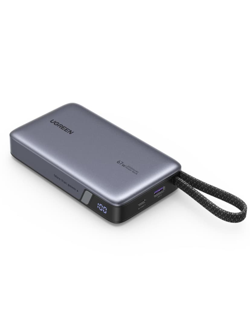 UGREEN Nexode 67W Power Bank Fast Charging 20000mAh with Built-in USB C Cable 3-Way Output Portable Charger 65W Input Battery Pack Compatible with Laptop, iPad, iPhone 17/16, Galaxy S25, Redmi, Poco - 1