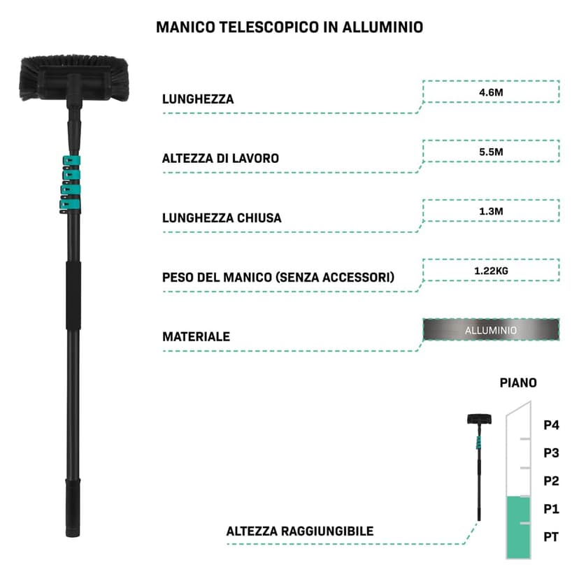 VONROC Window Cleaner with Telescopic Rod 4.6 m - Car Wash Brush with Handle, Professional Window Wiper with Washing Brush for Windows, Solar System - Includes Brush, Hose, Soap Dispenser - 5