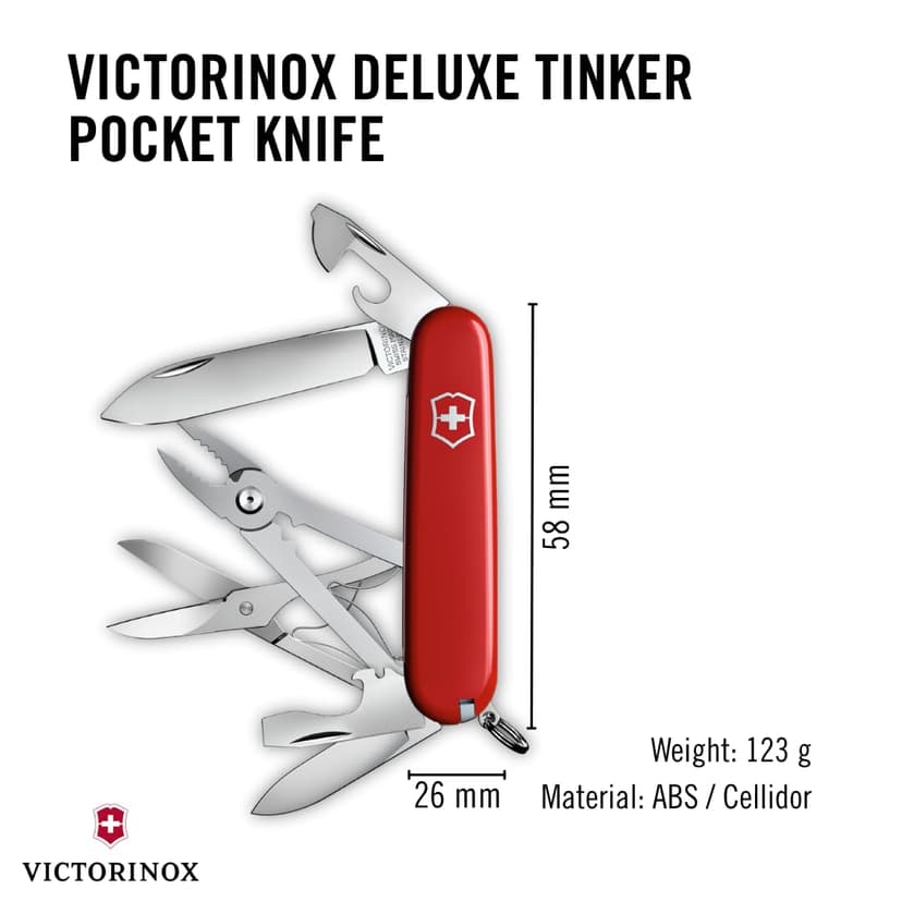 Victorinox deluxe Tinker Couteau de Poche Suisse, Léger, Couteau Multifonction, 17 Fonctions, Tournevis, Ciseaux, Rouge - 3