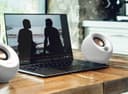 CREATIVE Pebble V3 Minimalist USB C 2.0 Desk Speaker with USB Audio, Clear Dialogue, Bluetooth 5.0, 8W Sine Wave Power at 16W Peak Power, USB-A Converter Included (White) - 2