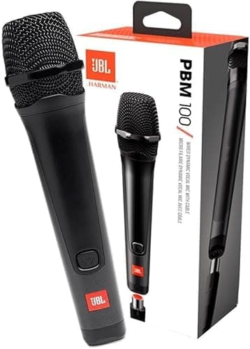 JBL PBM100 Wired Dynamic Vocal Microphone with 6.3 to 3.5 mm Plug-In Adapter Cable and Cardioid Polar Pattern, Black