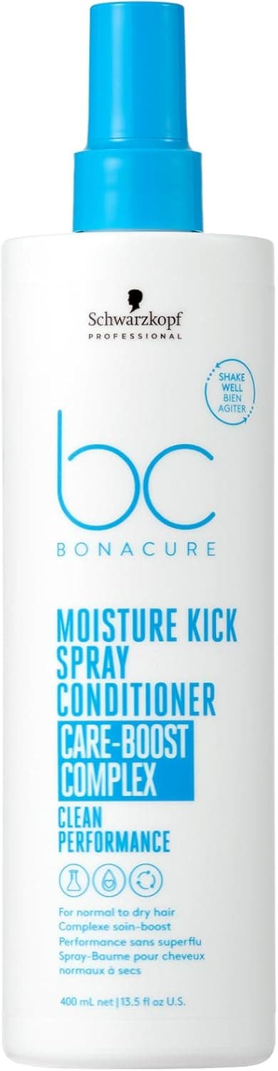 Schwarzkopf Professional Bonacure Moisture Kick Spray Conditioner for Normal to Dry Hair Care Boost Complex Moisturizing Detangling Improved Manageability Lightweight Feeling Elasticity 400 ml - 1