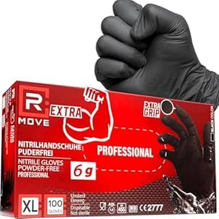 100 Extra Resistant Black Nitrile Gloves 6g +60% Thickness, No Powder, No Latex, for Mechanical, Industrial, Tattoo, Beautician, Hairdresser, Disposable Gloves (Size XL Black Extra)