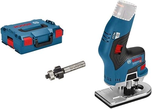 Bosch Professional 12V System affleureuse sans-fil GKF 12V-8 (avec pince de serrage 8 mm, clé plate 17 mm, fraise à affleurer 9,5 x 25,4 mm, fraise à arrondir 3 mm, L-BOXX)