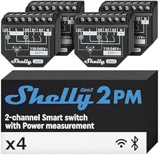 Shelly 2PM Gen3 - Interrupteur volet roulant connecté Wi-Fi, 2 Canaux - 16 A, Mesure de consommation électrique, app iOS Android, puce Shelly 8MB, Compatible avec Alexa, Google Home - Lot de 4 - 1