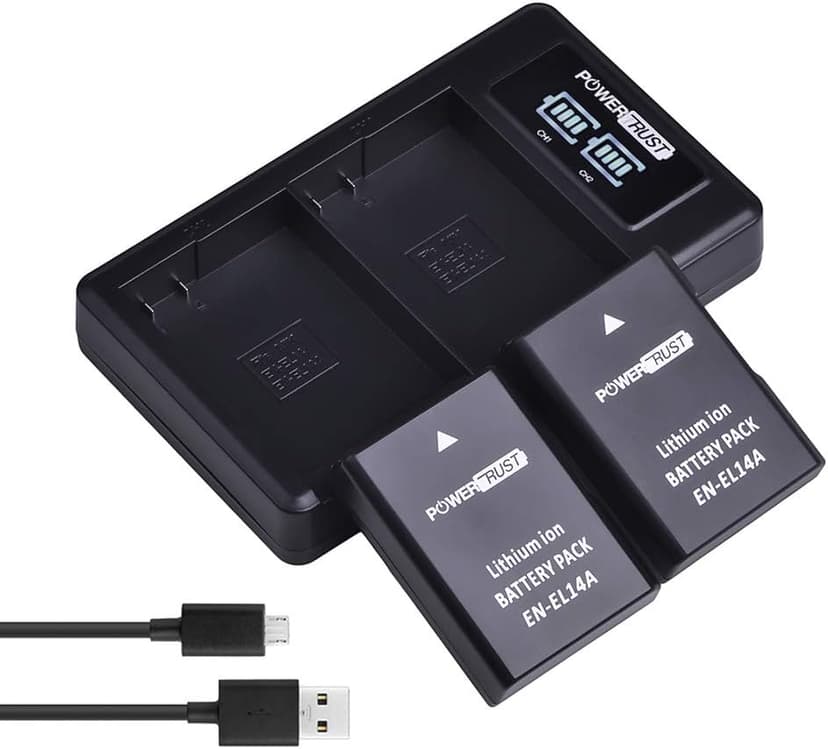 PowerTrust 2 Batteries EN-EL14 EN-EL14A 1500 mAh et Double Chargeur LED pour Nikon D3100, D3200, D3300, D3400, D3500, D5100, D5200, D5300, D5500, Coolpix P7000, P7100, P7700, P7800 - 1