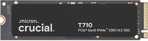 Crucial T710 SSD 1To PCIe 5.0 x4 Gen5 NVMe M.2, Lecture jusqu'à 14900 Mo/s, écriture jusqu'à 13700 Mo/s, Ordinateur Portable et de Bureau, TLC NAND, Disque Dur Interne - CT1000T710SSD8-01