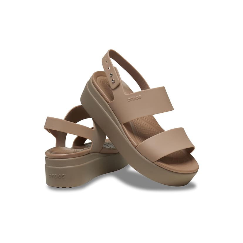 Crocs Femme Brooklyn Low Wedge Sandales, Latte/Mushroom, 38/39 EU - 6