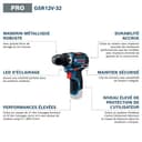Bosch Professional perceuse-visseuse 12V sans-fil GSR 12V-32 (Advanced KickBack Control, moteur sans charbons, avec batterie 2,0 Ah, GAL 12V-20, accessoires, calage P&C, sac à outil) - 2