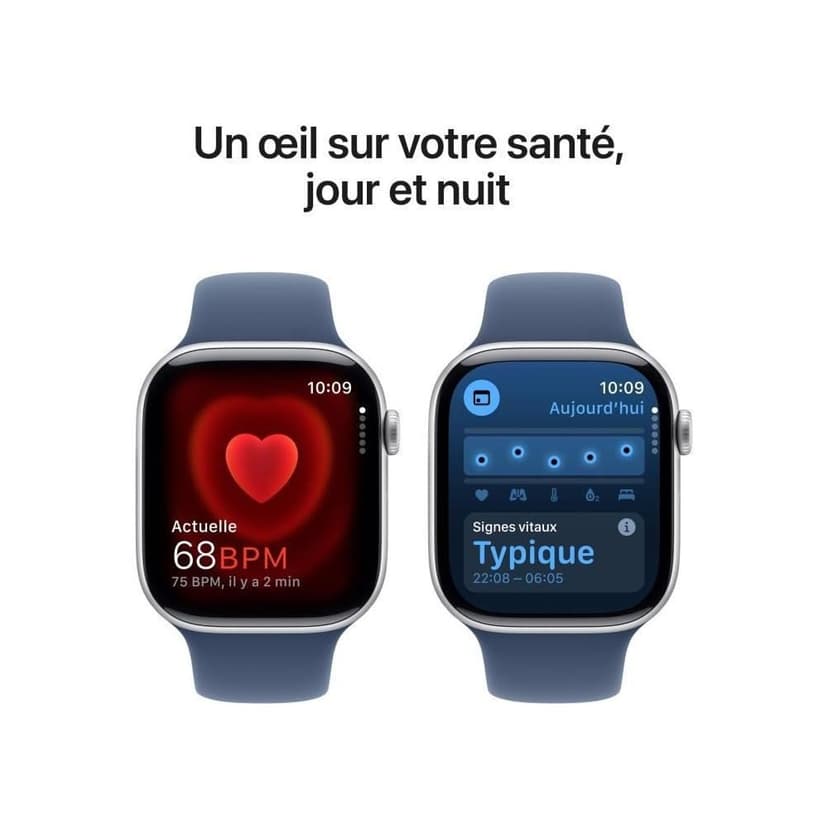 Apple Watch Series 10 (46 mm GPS) Montre connectée avec Boîtier en Aluminium Argent et Bracelet Sport Denim (M/L). Suivi de l’activité Physique, app ECG, écran Retina Toujours activé - 5